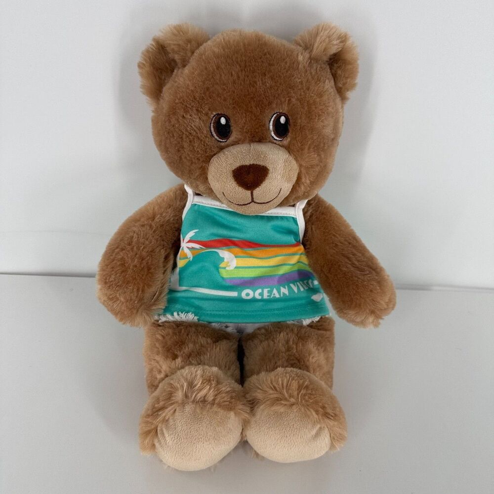 Build A Bear Brown Teddy Bear Plush Ocean Vibes Outfit White Shorts